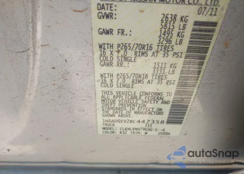 2011 Nissan Frontier S z USA, uszkodzony, nr VIN 1N6AD0EV2BC447358